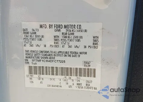 2013 Ford F-150 Xl из США, поврежденный, VIN 1FTMF1CM4DFC77225